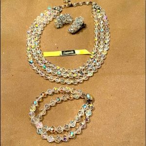 Vintage Aurora Borealis crystal cut glass jewelry from 50’s.